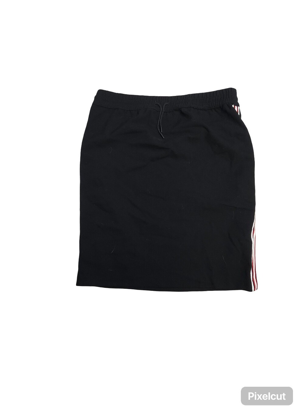 Black Pencil Skirt with Red and White Side Stripes